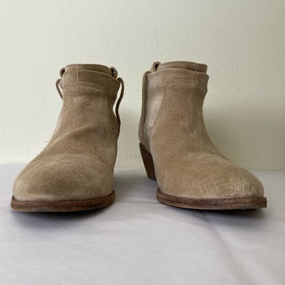 Joie Ajax Suede Ankle Boots Size 38.5 or 8.5 Putty Taupe Leather Cowboy Western - Picture 7 of 13